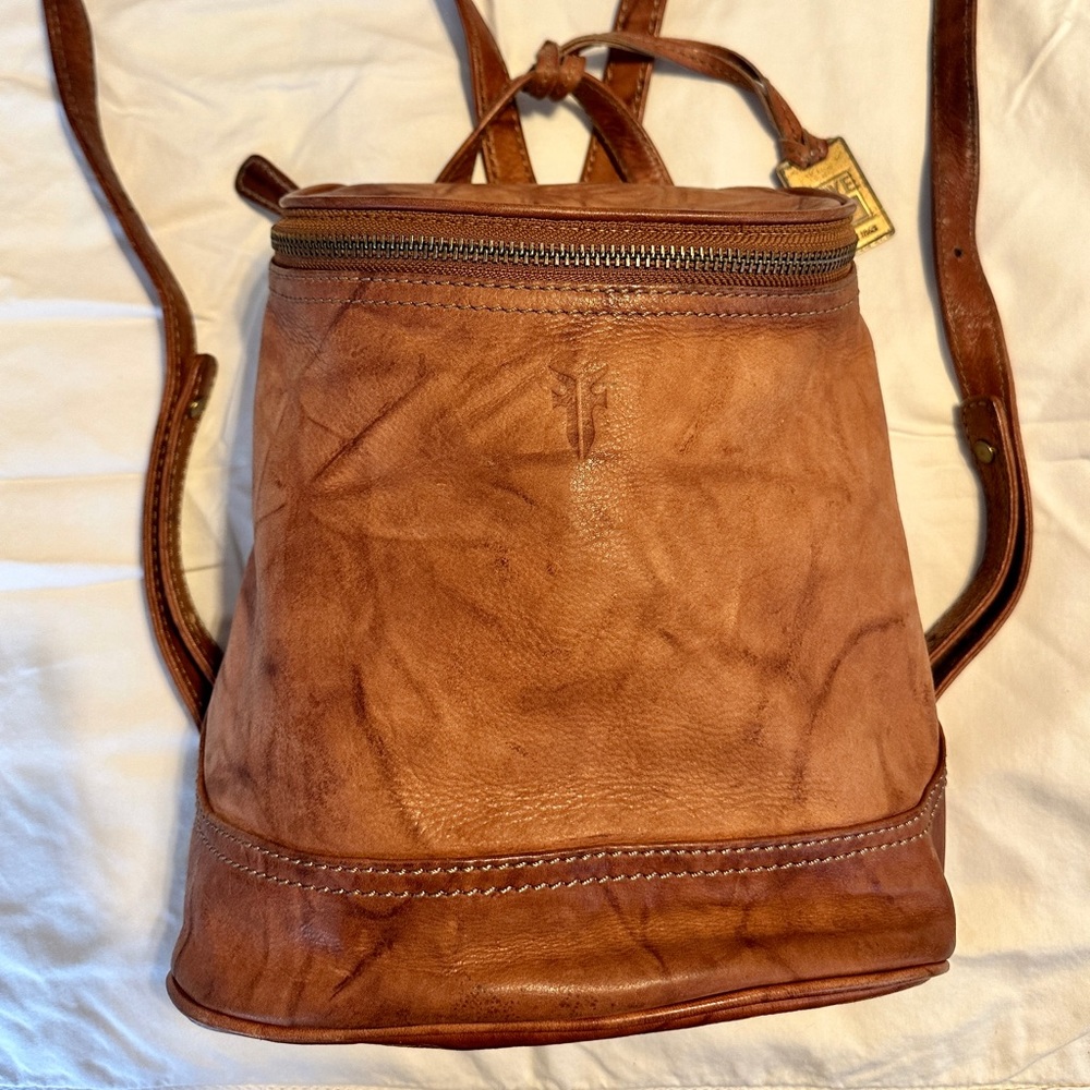 Frye small campus leather brown backpack bag